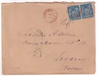 N°90 CAD ROUGE TUNIS BONE ALGERIE POUR LIVOURNE IATALIE 1880
