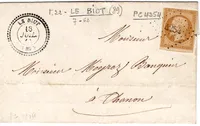 FRANCE N° 13 PC 4254 TYPE 22 LE BIOT 18 JUIL 1861 (89) POUR THONON COTE 420€ ++