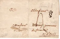 MAINE ET LOIRE MARQUE S COURONNE DE SAUMUR LETTRE 1772 POUR TOURS INDRE LOIRE COTE 340€