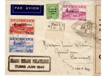 TUNIS SECOURS NATIONAL LETTRE REC AVION TUNIS RP 1941 POUR SUISSE CENSURE OUVERT N° VA.329. I