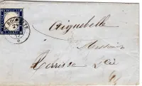 SARDE 20C EFFLEURE A GAUCHE LETTRE ROCHETTE 29 MAR 1857