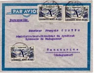 N° 334X3 1FR50 CHAMONIX LETTRE AVION PARIS 1937 POUR MADAGASCAR AU TARIF