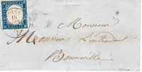 SARDE 20C BLEU LAITEUX LETTRE BOEGE 14 JUIN 1857 POUR BONNEVILLE