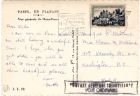 UZERCHE 18FR SEUL CARTE PARIS 1956 POUR USA + SURTAXE AERIENNE INSUFFISANTE VOIE ORDINAIRE