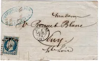 N°10 SEUL LETTRE PC STRASBOURG 1 JUIL 1854 1ER JOUR A 20C 5C TROP