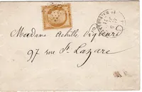GUERRE 1870 N° 36 PETITE LETTRE ETOILE 37 PARIS MALESHERBES 5 JANVIER 1871 POUR PARIS ST LAZARE