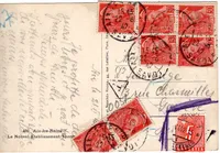 MERCURE 30CX7 1 REPLIE CARTE AIX LES BAINS 1942 POUR SUISSE TAXE 5C DEFAUT TARIF 2FR40