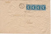 LAURE 20C BANDE DE 4 LETTRE GC TYPE 16 OUZOUER LE MARCHE 27 MAI 1870 LOIR ET CHER