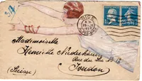PASTEUR SEMEUSE LETTRE AVEC BELLE GRANDE ETIQUETTE FEMME MODE MEC NICE 1926 POUR SUISSE