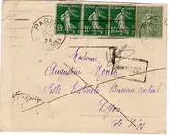 SEMEUSE 10C VERTX3+50C LIGNEE N198 LETTRE POSTE RESTANTE PAYEE PAR EXPEDITEUR PARIS 1926