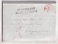 MARQUE ENTREE AUS ENGLAND PORTO CALAIS PAS DE CALAIS 1844 DEPART DOVER ANGLETERRE POUR COLOGNE KOLN ALLEMAGNE