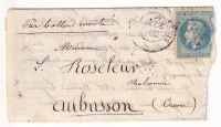 N°29 PARIS 11.10.1870 BALLON MONTE LE GODEFROY CAVAIGNAC LETTRE DE ALFRED ROSELEUR A SA FEMME AUBUSSON CREUSE ARRIVE 17.10.1870