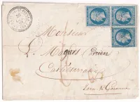 N°14 BLOC DE 3 EN EQUERRE PC 4075 LA BASTIDE ST PIERRE TARN ET GARONNE TAXE MANUSCRIT 6 POUR CAUSSADE