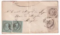 N°19 X2 + 27 X2 CAD TYPE 16 GRENOBLE ISERE POUR MEYLAN LETTRE LOCALE 1866