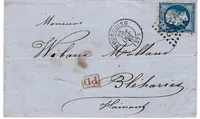 N° 22 GC 3987 TYPE 15 TOURCOING 23 OCT 1867 LETTRE  FACTURE BONNETRIE POUR HAINAUT BELGIQUE TARIF FRONTALIER
