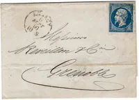 N° 14 CACHET SARDE ANNECY 6 SEPT 1860 LETTRE POUR GRENOBLE