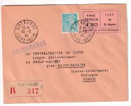 POCHE DE ST NAZAIRE LETTRE RECOMMANDE ETIQUETTE ROSE TAXE PERCUE + MERCURE GUERANDE LOIRE INFERIEURE 19 MARS 1845 POUR LA BAULE