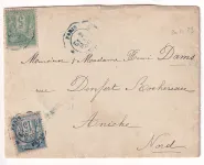 N°75 90 PARIS DEPART EN BLEU LEVEE EXCEPTIONNELLE E1 1896 POUR ANICHE NORD