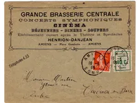 SEMEUSE 10C MIXTE GREVE 10C AMIENS CHAMBRE COMMERCE LETTRE BRASSERIE CINEMA 1909