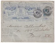 N°101 BELLE ENVELOPPE ILLUSTREE PORTE TIMBRE PRECURSEUR GRANULES DALLOZ PARIS 1901 POUR PARIS