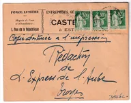 N°280 X3 IMPRIME URGENT ESTISSAC AUBE POUR TROYES 1942