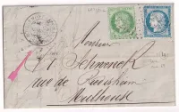 N°60 + 53 GC 6233 ROUGEMONT LE CHATEAU HAUT RHIN ERREUR DEPARTEMENT 69 HAUTE SAONE CAD TYPE 17 POUR MULHOUSE  ALSCE LORRAINE ALLEMAGNE