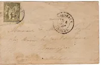SAGE 1FR SEUL PETITE LETTRE BORDEAUX 1877 POUR BUENOS AYRES ARGENTINE