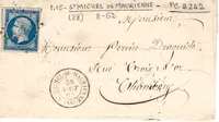 N° 14 PC TYPE 15 ST MICHEL MAURIENNE 28 AOUT 1862 LETTRE SAVOIE