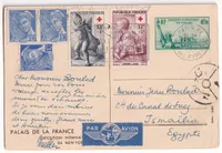 ENTIER EXPO NEW YORK PARIS 1956 + N°546 X3 1048 1049 POUR ISMAILIA EGYPTE