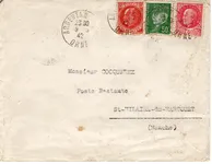 PETAIN 1FR50+50C+30C LETTRE POSTE RESTANTE PAYEE PAR EXPEDITEUR ARGENAN ORNE 1942