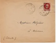 LIBERATION CREUSE 1FR50 PETAIN LETTRE CACHET PERLE MEASNES 24.8.1944