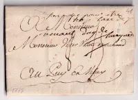 LETTRE MENTION VENANT AGDE HERAULT 1777 RETOUR POUR ETRE TROP TAXE DE 7 AU DOS DEBOURSE LE PUY EN VELAY HAUTE LOIRE LENAIN N°8