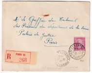 N°293 SEUL SUR LETTRE RECOMMANDE PARIS 1935 POUR PARIS FRANCHISE RECOMMANDEE