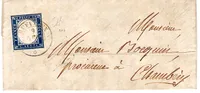 SARDE 20C EFFLEURE A DROITE LETTRE RUFFIEUX 1858 POUR CHAMBERY SAVOIE