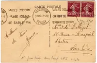 SEMEUSE 15C PAIRE CARTE 5 MOTS MEC LES SABLES D'OLONNE 12.VII 37 1ER JOUR DU TARIF