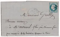 COMMUNE DE PARIS N°29 GC 4479 DIEUE MEUSE 21 AVRIL 1871 POUR POSTE RESTANTE A MONTREUIL CERTIFICAT RHP