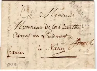 HAUT RHIN MARQUE STE MARIE LETTRE ECRITE RIBEAUVILLE 1779 POUR NANCY + FRANCHE COTE 600€