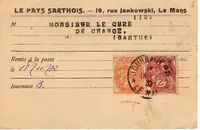 BLANC 2C+3C CARTE ENTETE LE PAYS SARTHOIS TAD JOURNAUX PP LE MANS 1932 SARTHE