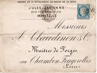 N°60  GC 2240  MARSEILLE 16 OCT 1871 LETTRE ENTETE AGENCE METALLURGIE BASSIN LOIRE