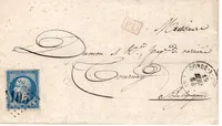 N° 22 GC 1105 TYPE 15 CONDE NORD1864 LETTRE POUR TOURNAI BELGIQUE TARIF FRONTALIER