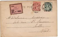 SEMEUSE 10C LIGNEE +5C BLANC CARTE POSTALE REC PARIS 90 31.3.1904 R FONTAINE